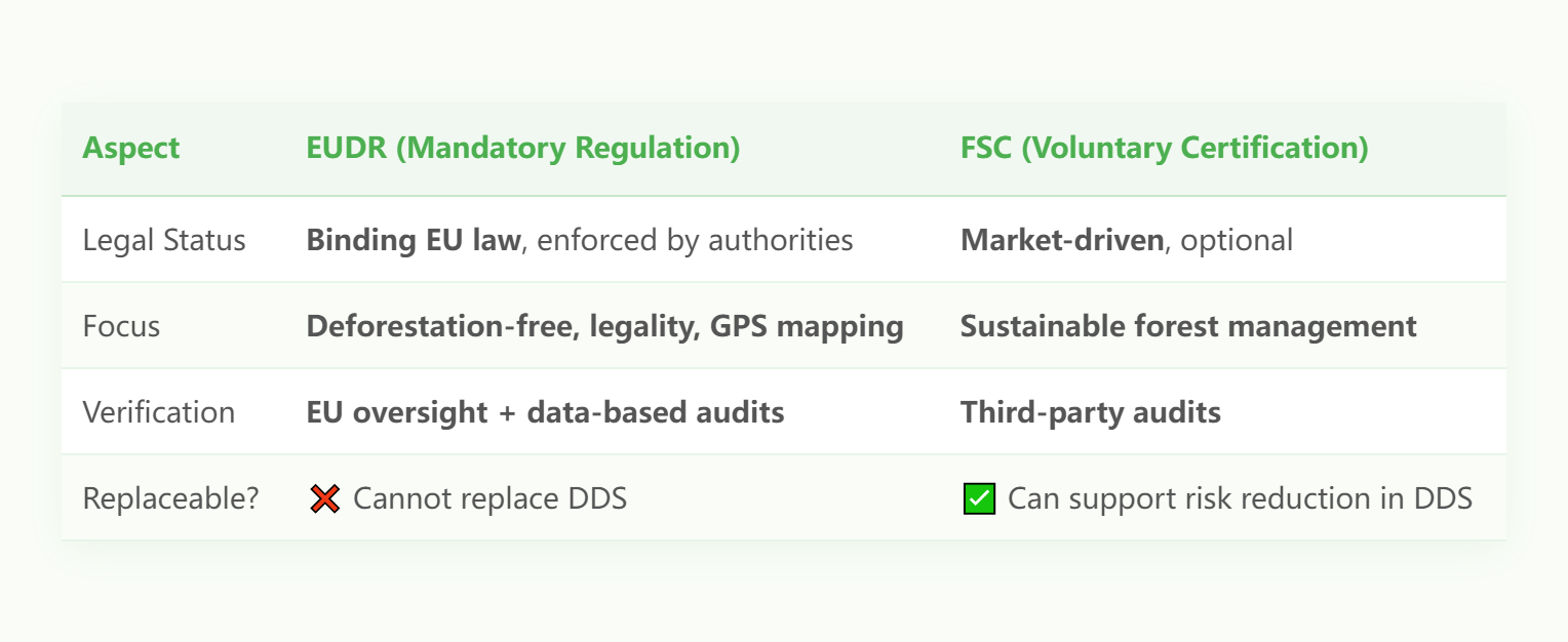EUDR vs FSC Certification Key Differences