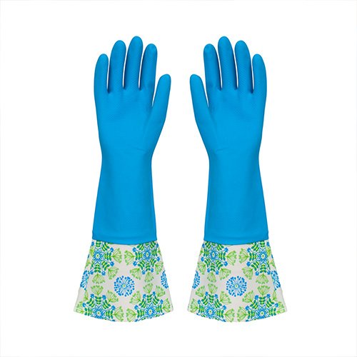Blue color long cuff household ruber glove