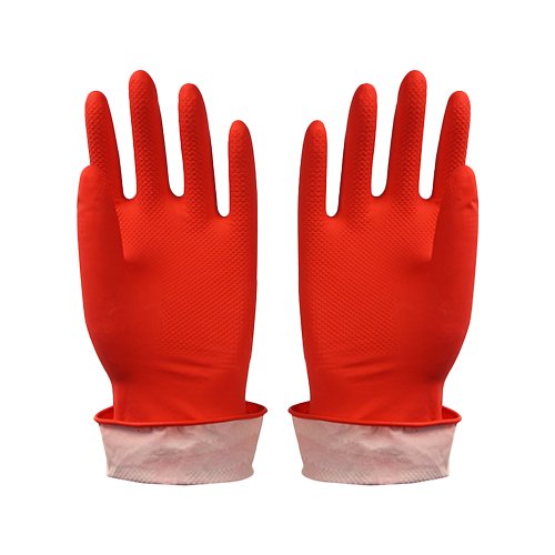 Red Dip flocklined household rubber glove
