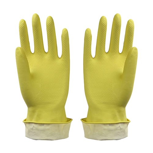 Yellow Dip flocklined household rubber glove