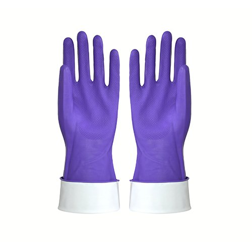 Purple color flocklined nitrile glove