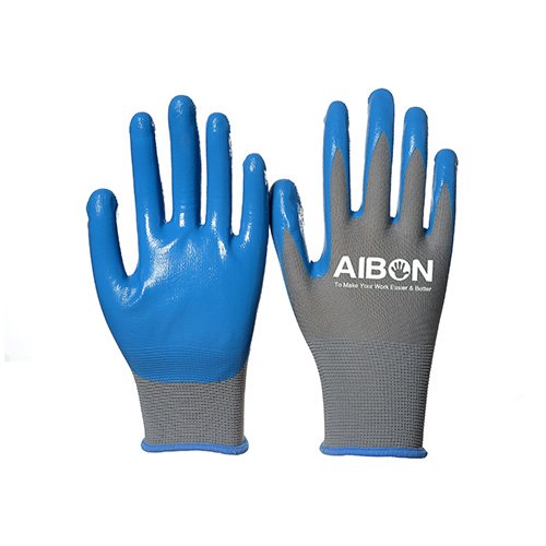 13 Gauge grey polyester liner with blue smooth itrile coated glove