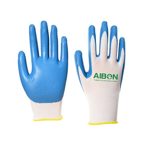 13 Gauge white polyester liner with blue foam nitrile coated glove,unbreathable