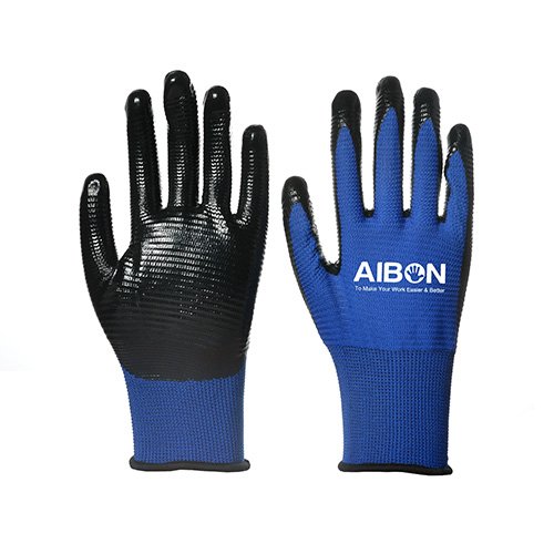 13 guade bule polyester liner(U3 knitted) with black smooth nitrile coated glove