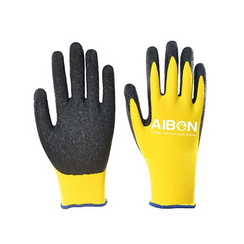 15 guage yellow nylon liner with black wrinkle latex coated glove