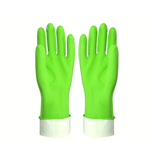 Green color flocklined chemical resistant nitrile glove