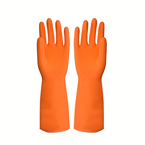 Parameters of Orange Color Flocklined Chemical Resistant Nitrile Glove-banner