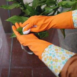 Parameters of Orange Color Long Cuff Cleaning Kitchen Glove-banner